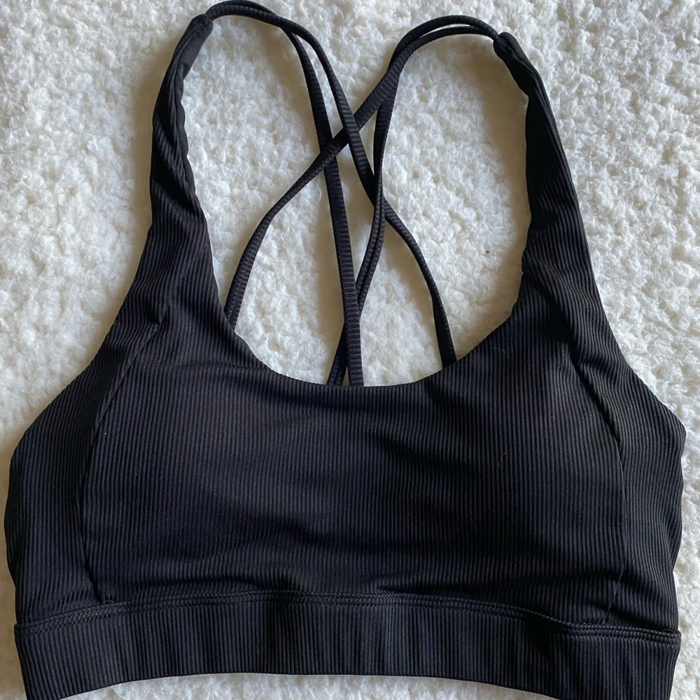 Black Ribbed Criss Cross Backless Sports Bra